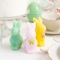 Candela Decorativa sagomata Coniglio con Fiocco Assortito 10cm Coordinati e Tavola Pasqua