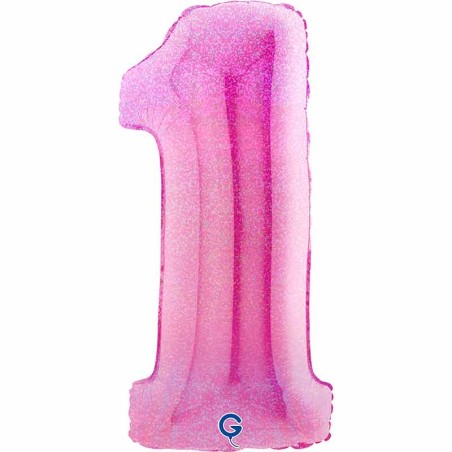 Palloncino in Foil 40" Numero 1 Fucsia Glitter Olografico Numeri 40" Fucsia Glitter Ologr."Fuxia"