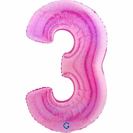 Palloncino in Foil 40" Numero 3 Fucsia Glitter Olografico Numeri 40" Fucsia Glitter Ologr."Fuxia"