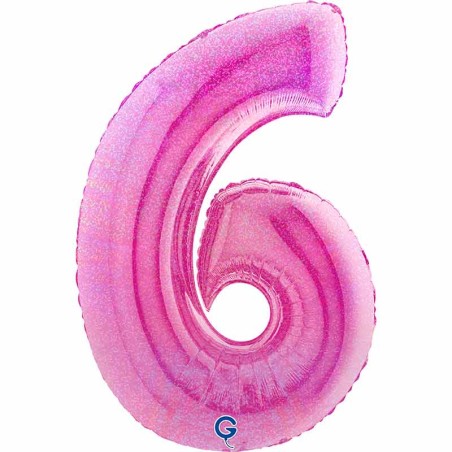 Palloncino in Foil 40" Numero 6 Fucsia Glitter Olografico Numeri 40" Fucsia Glitter Ologr."Fuxia"