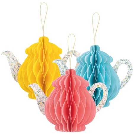 Decorazione di Carta a Nido d'Ape Teiera Gialla 20cm Decorazioni Nido d'Ape