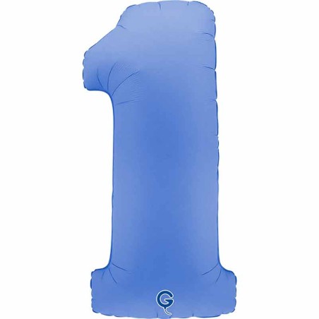 Palloncino in Foil 40" Numero 1 Blu Loto "Soft Matte Lotus Blue"