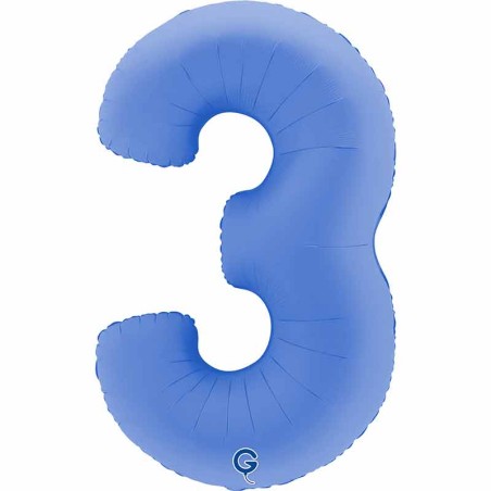 Palloncino in Foil 40" Numero 3 Blu Loto "Soft Matte Lotus Blue"