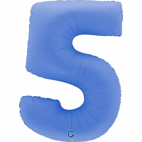 Palloncino in Foil 40" Numero 5 Blu Loto "Soft Matte Lotus Blue"