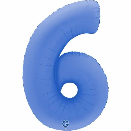 Palloncino in Foil 40" Numero 6 Blu Loto "Soft Matte Lotus Blue"