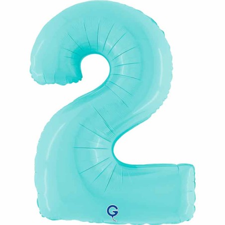 Palloncino in Foil 40" Numero 2 Celeste "Light Blue" Numeri 40" Celeste "Pastel Blue"