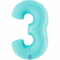 Palloncino in Foil 40" Numero 3 Celeste "Light Blue" Numeri 40" Celeste "Pastel Blue"