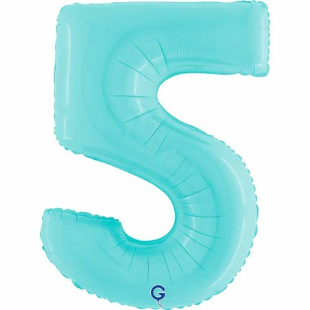 Palloncino in Foil 40" Numero 5 Celeste "Light Blue" Numeri 40" Celeste "Pastel Blue"