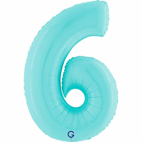 Palloncino in Foil 40" Numero 6 Celeste "Light Blue" Numeri 40" Celeste "Pastel Blue"