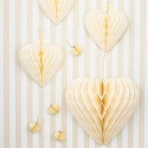 Decorazione di Carta a Nido d'Ape Cuore Avorio con Fiocco 2pz Decorazioni Nido d'Ape