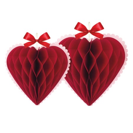 Decorazione di Carta a Nido d'Ape Cuore Rosso con Fiocco 2pz Addobbi e Accessori Amore