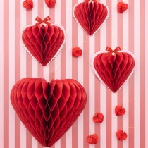 Decorazione di Carta a Nido d'Ape Cuore Rosso con Fiocco 2pz Addobbi e Accessori Amore