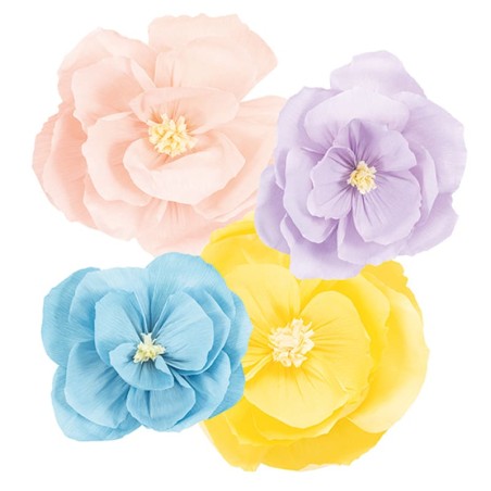 Decorazioni di Carta Crespa Fiori Colori Pastello "Macaron" 4pz Decorazioni