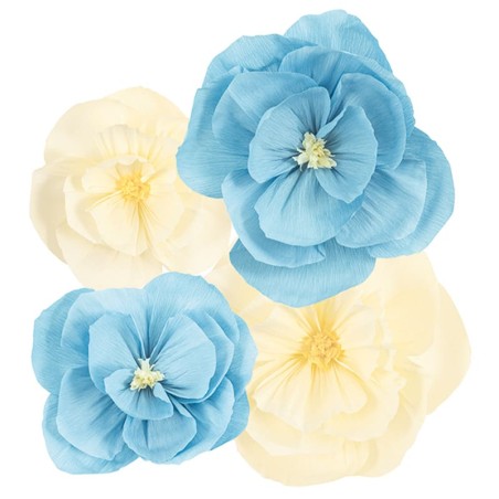 Decorazioni di Carta Crespa Fiori Celeste e Avorio 4pz Decorazioni