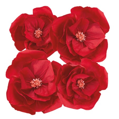 Decorazioni di Carta Crespa Fiori Rossi 4pz Decorazioni