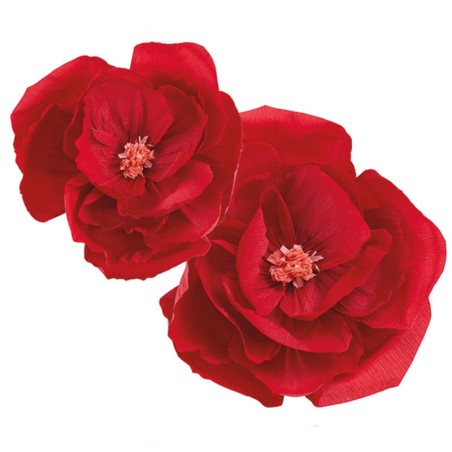 Decorazioni di Carta Crespa Fiori Rossi 2pz Decorazioni