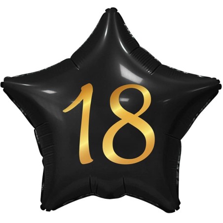Palloncino in Foil 18" Stella Nera Buon Compleanno 18 Anni 18 Anni