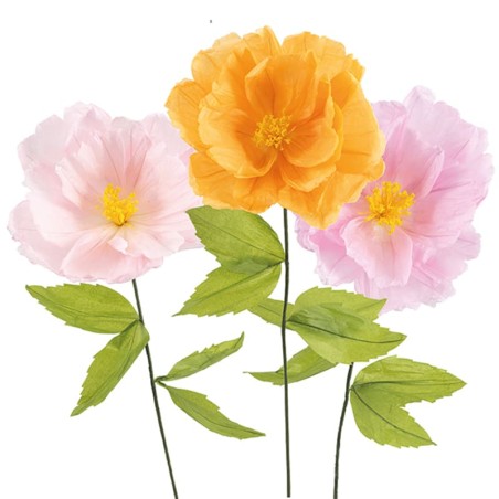 Decorazione Fiore Pastello Sfumato con Stelo e Foglie 1.2mt - 6pz Decorazioni