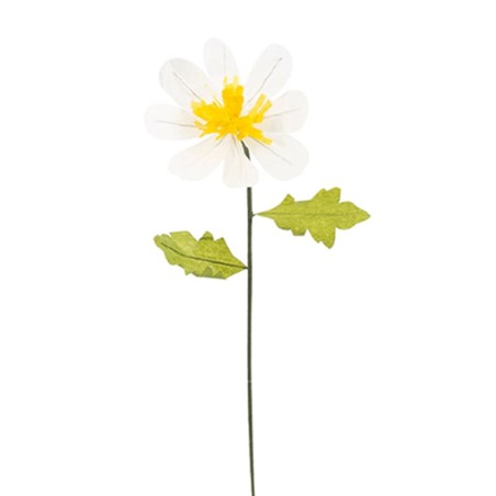 Decorazione Fiore Margherita Avorio con Stelo e Foglie 36cm- 6pz Decorazioni