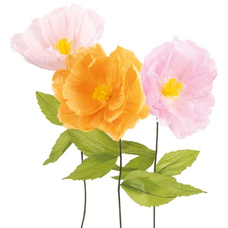 Decorazione Fiore Pastello Sfumato con Stelo e Foglie 73cm- 6pz Decorazioni