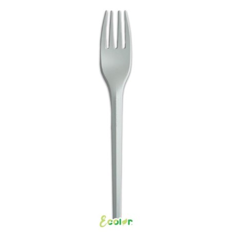 Forchetta in CPLA Compostabile Ecolor Argento Opaco 20pz Posate di Plastica