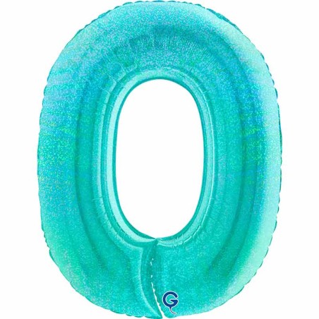 Palloncino in Foil 40" Numero 0 Tiffany Glitter Olografico Numeri 40" Tiffany Glitter Olografico