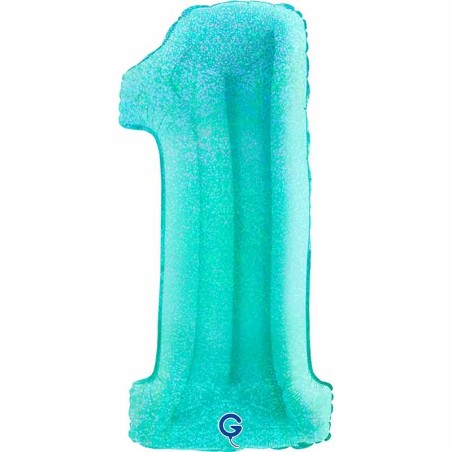 Palloncino in Foil 40" Numero 1 Tiffany Glitter Olografico Numeri 40" Tiffany Glitter Olografico