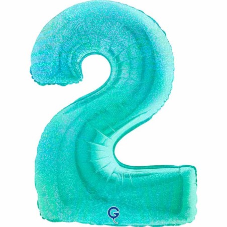 Palloncino in Foil 40" Numero 2 Tiffany Glitter Olografico Numeri 40" Tiffany Glitter Olografico