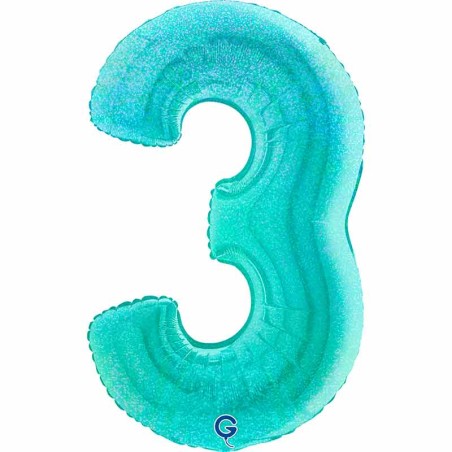 Palloncino in Foil 40" Numero 3 Tiffany Glitter Olografico Numeri 40" Tiffany Glitter Olografico