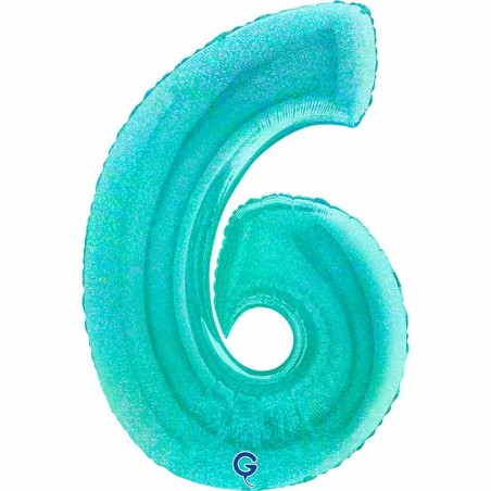 Palloncino in Foil 40" Numero 6 Tiffany Glitter Olografico Numeri 40" Tiffany Glitter Olografico