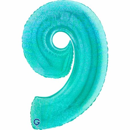 Palloncino in Foil 40" Numero 9 Tiffany Glitter Olografico Numeri 40" Tiffany Glitter Olografico