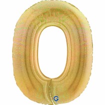 Palloncino in Foil 40" Numero 0 Oro Glitter Olografico Numeri 40" Oro Glitter Olograf."Gold"