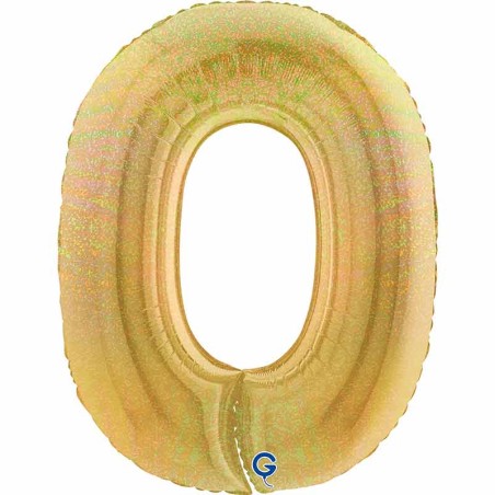Palloncino in Foil 40" Numero 0 Oro Glitter Olografico Numeri 40" Oro Glitter Olograf."Gold"