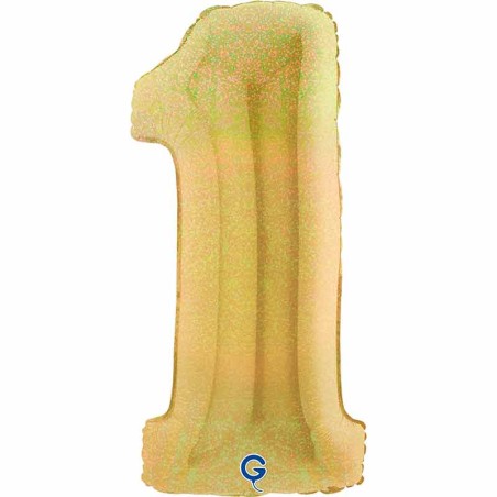 Palloncino in Foil 40" Numero 1 Oro Glitter Olografico Numeri 40" Oro Glitter Olograf."Gold"