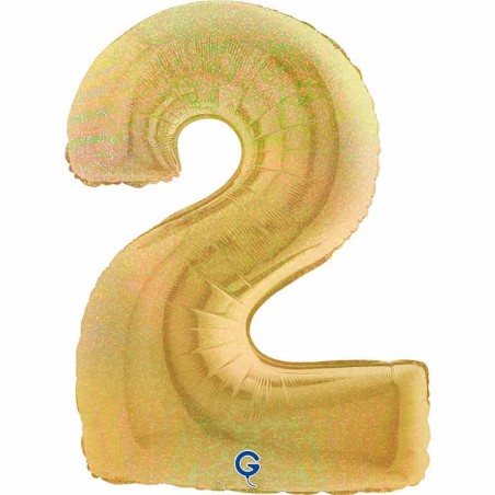 Palloncino in Foil 40" Numero 2 Oro Glitter Olografico Numeri 40" Oro Glitter Olograf."Gold"