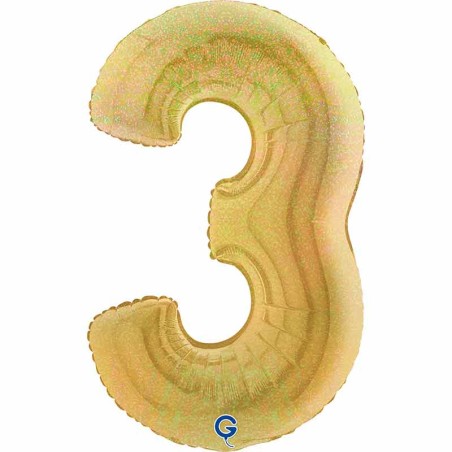 Palloncino in Foil 40" Numero 3 Oro Glitter Olografico Numeri 40" Oro Glitter Olograf."Gold"