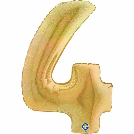 Palloncino in Foil 40" Numero 4 Oro Glitter Olografico Numeri 40" Oro Glitter Olograf."Gold"