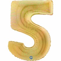 Palloncino in Foil 40" Numero 5 Oro Glitter Olografico Numeri 40" Oro Glitter Olograf."Gold"