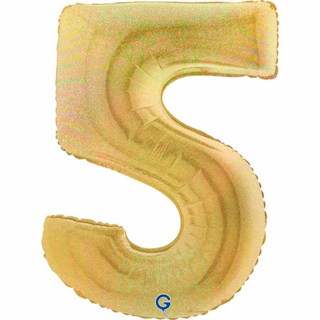 Palloncino in Foil 40" Numero 5 Oro Glitter Olografico Numeri 40" Oro Glitter Olograf."Gold"