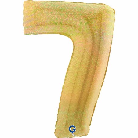Palloncino in Foil 40" Numero 7 Oro Glitter Olografico Numeri 40" Oro Glitter Olograf."Gold"