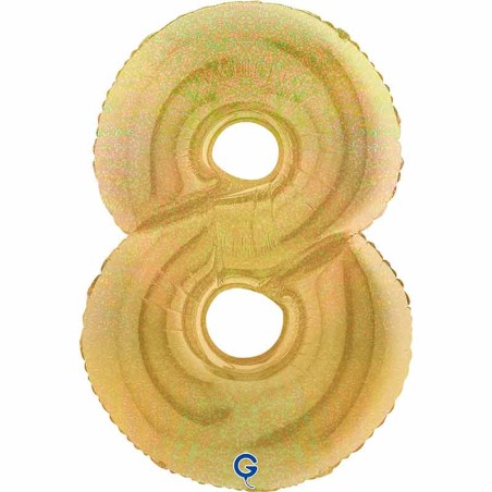 Palloncino in Foil 40" Numero 8 Oro Glitter Olografico Numeri 40" Oro Glitter Olograf."Gold"