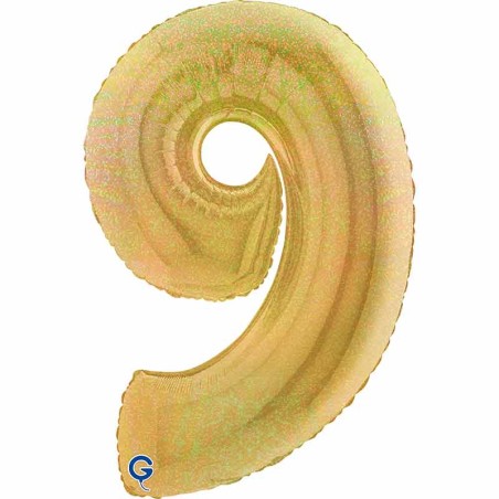 Palloncino in Foil 40" Numero 9 Oro Glitter Olografico Numeri 40" Oro Glitter Olograf."Gold"