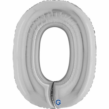 Palloncino in Foil 40" Numero 0 Argento "Silver" Numeri 40" Argento "Silver"