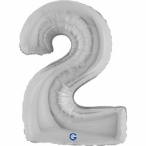 Palloncino in Foil 40" Numero 2 Argento "Silver" Numeri 40" Argento "Silver"