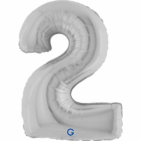 Palloncino in Foil 40" Numero 2 Argento "Silver" Numeri 40" Argento "Silver"
