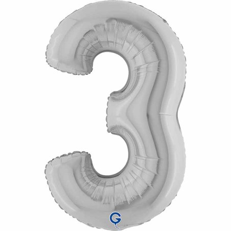 Palloncino in Foil 40" Numero 3 Argento "Silver" Numeri 40" Argento "Silver"