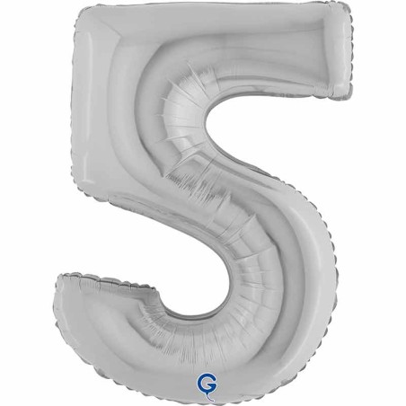 Palloncino in Foil 40" Numero 5 Argento "Silver" Numeri 40" Argento "Silver"