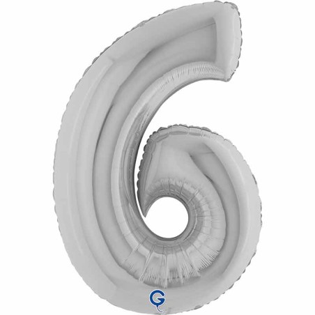 Palloncino in Foil 40" Numero 6 Argento "Silver" Numeri 40" Argento "Silver"