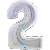 Palloncino in Foil 40" Numero 2 Argento Glitter Olografico Numeri 40" Argento Glitter Olograf."Silver"