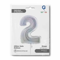 Palloncino in Foil 40" Numero 2 Argento Glitter Olografico Numeri 40" Argento Glitter Olograf."Silver"